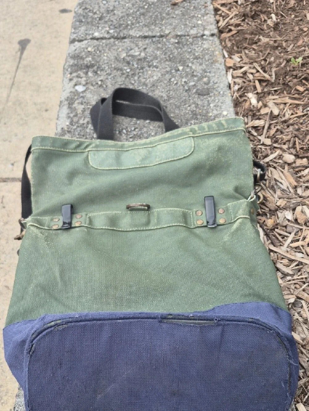Two-Tone Green & Blue Canvas Messenger Tote